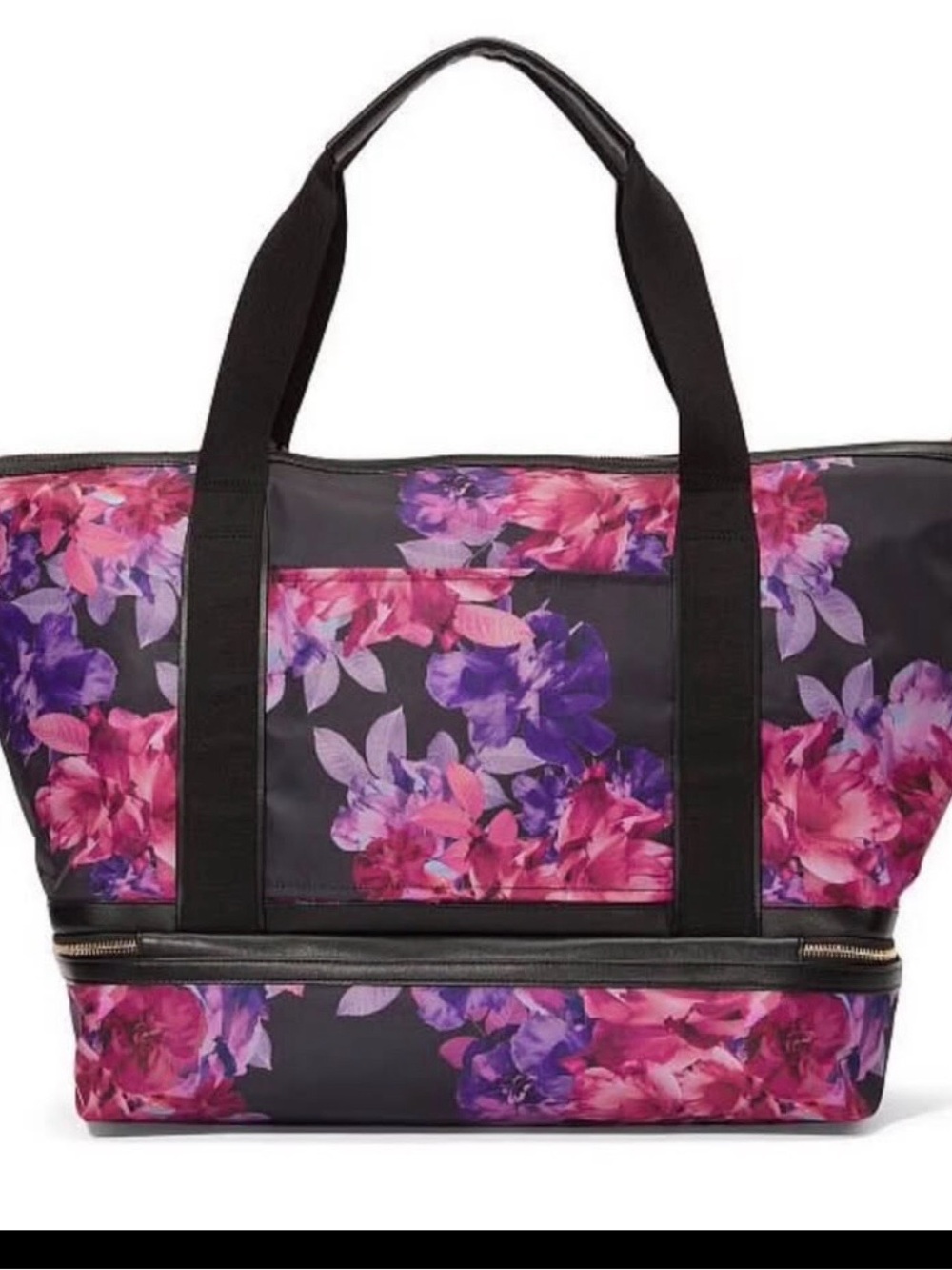 Victoria's Secret Black Tote with Pink & Purple Floral Print
